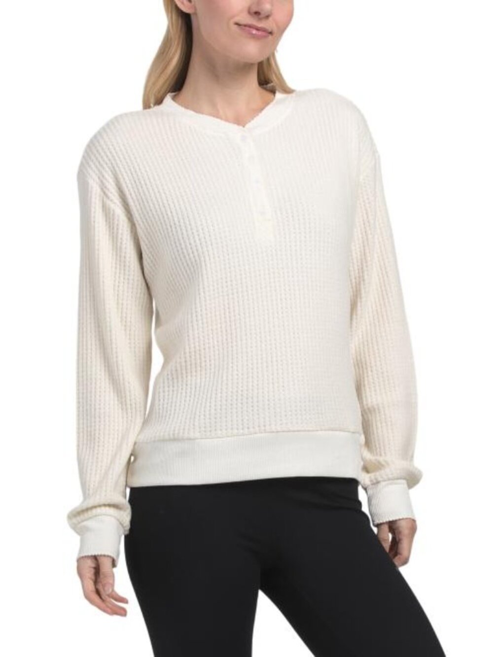 PJ SALVAGE Long Sleeve Henley Morning Waffle Top